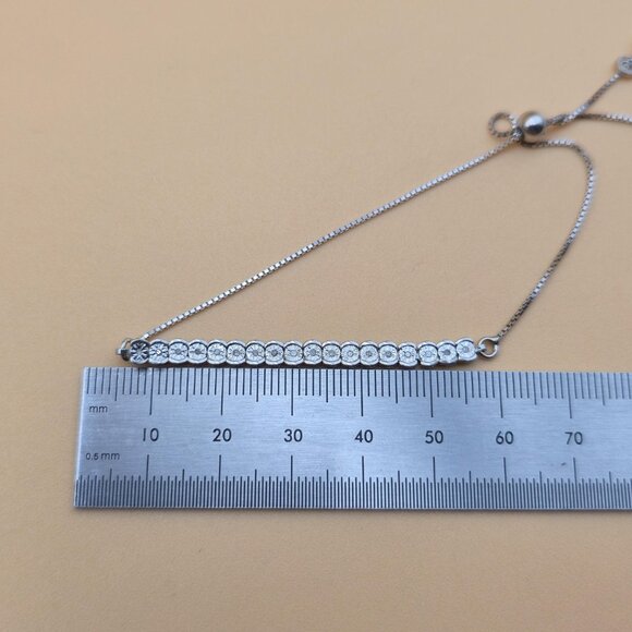 7 Inch Sterling Silver 18 Small Diamonds Adjustable Bracelet A5828 - Picture 7 of 8